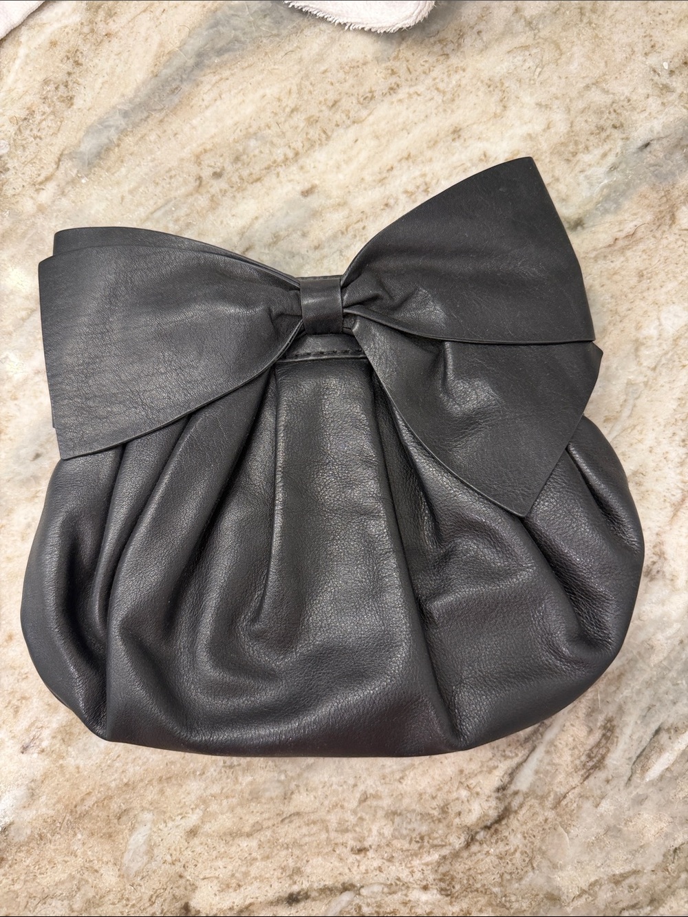 Stuart Weitzman Vintage Black Leather Bow Detail Wristlet Clutch